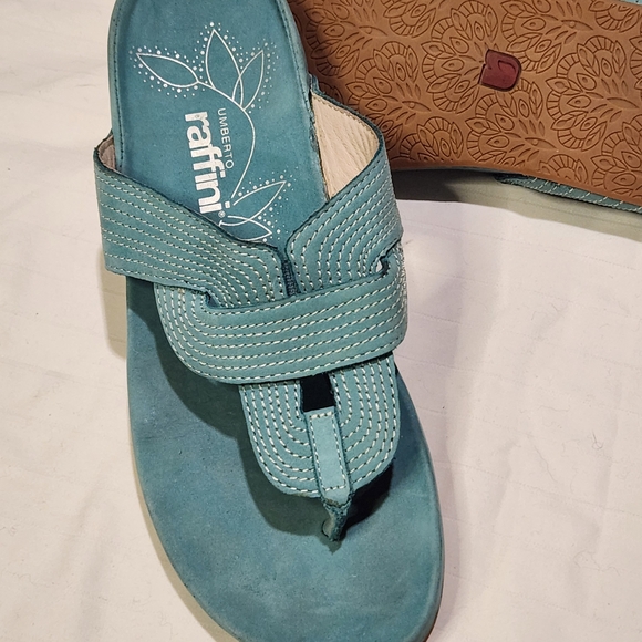 Umberto Raffini Shoes - Umberto Raffini Teal Suede Thong Sandals with Contrast Stitching